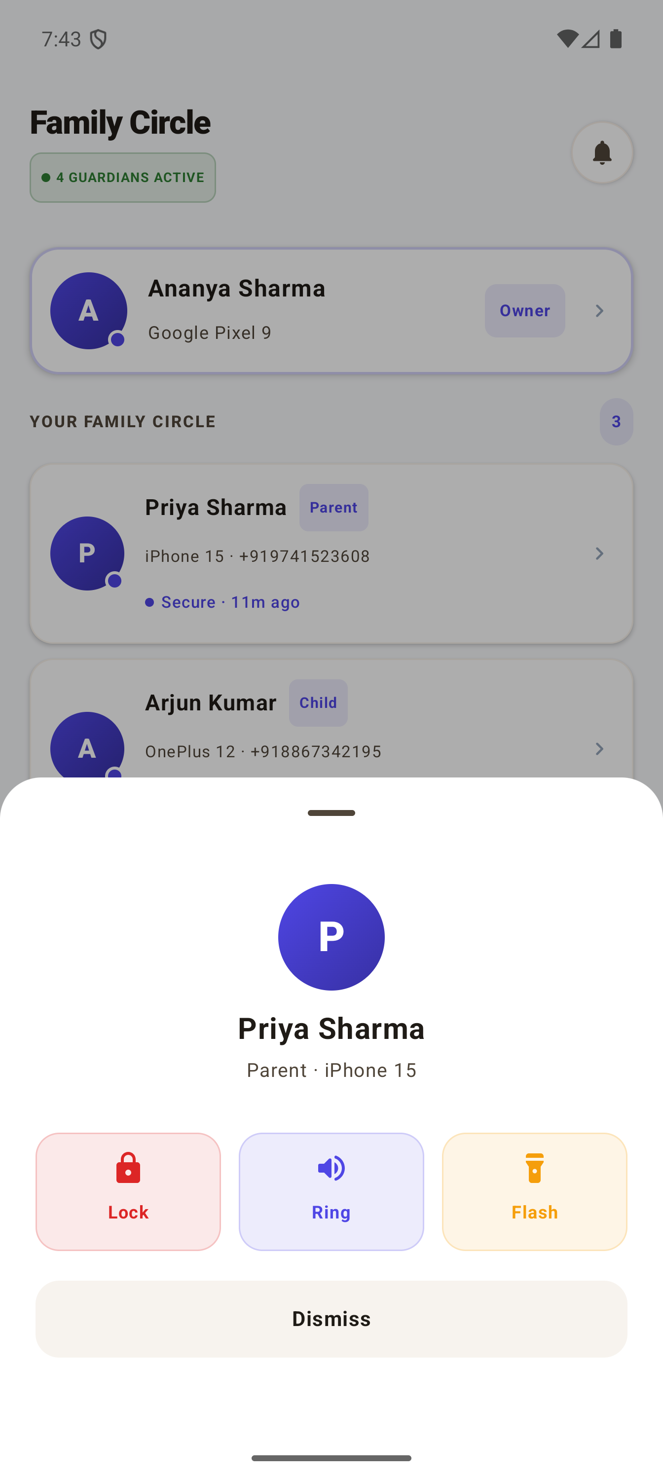 Raksha member actions: Lock, Ring, Flash